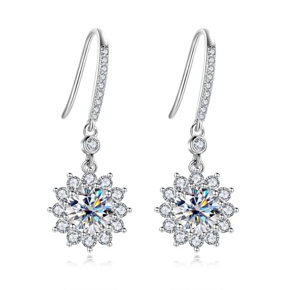 Certified 2ct. t.w. Diamond Brilliant Cut Flower Earrings - Picture 1 of 16